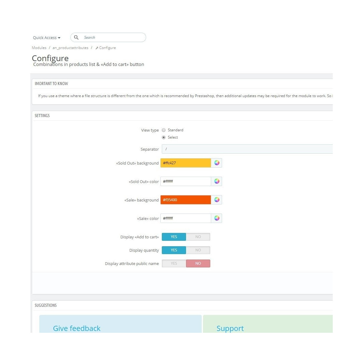 Show Attribute combinations in products list