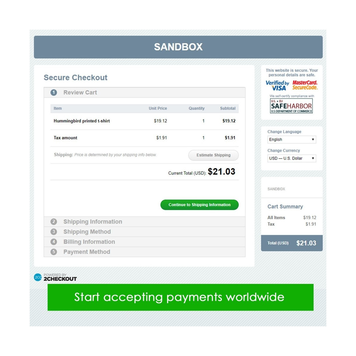 2checkout payment - accept credit card, PayPal payments