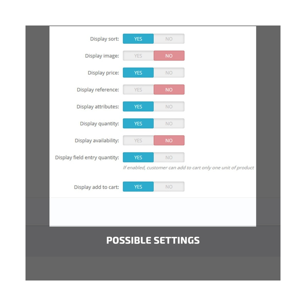 Display product combinations in a table