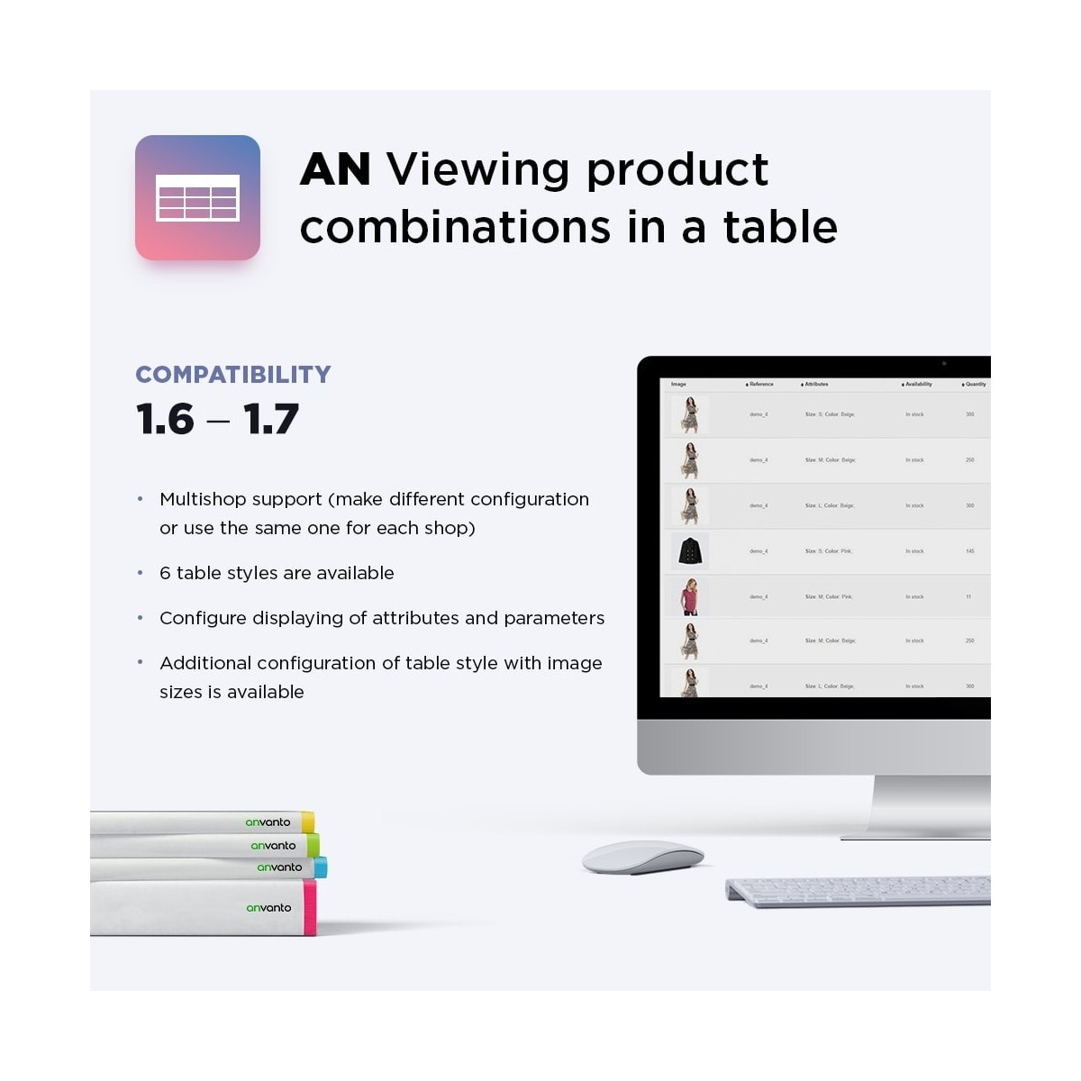 Display product combinations in a table