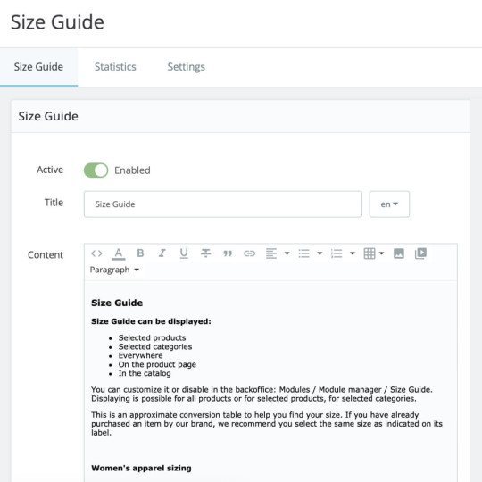 Size Guide Pro: show by product, category, brand